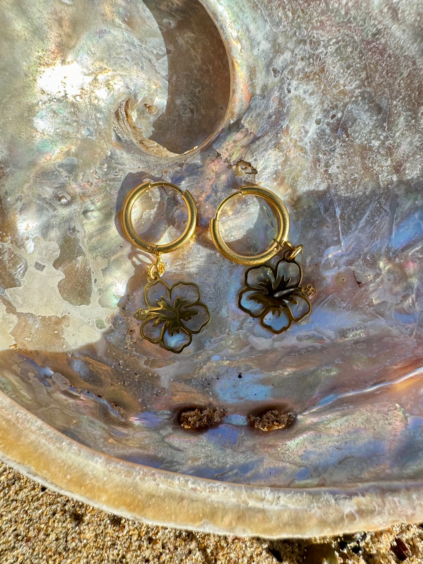 Golden hibiscus earrings