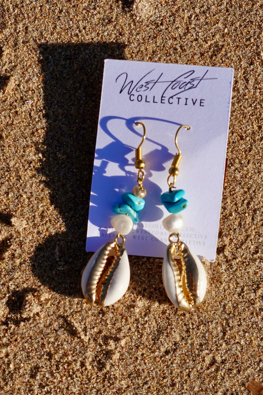 Handmade golden cowrie earrings