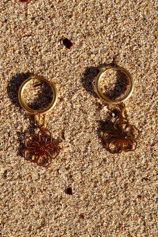 Golden hibiscus earrings