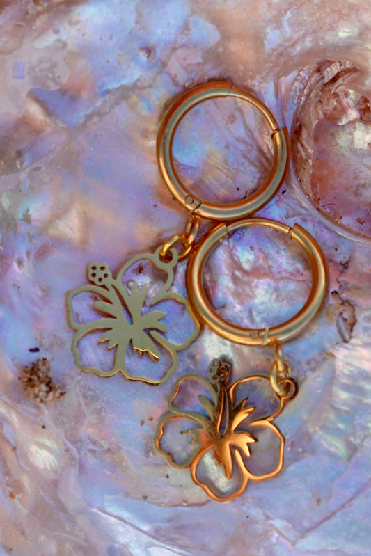 Golden hibiscus earrings