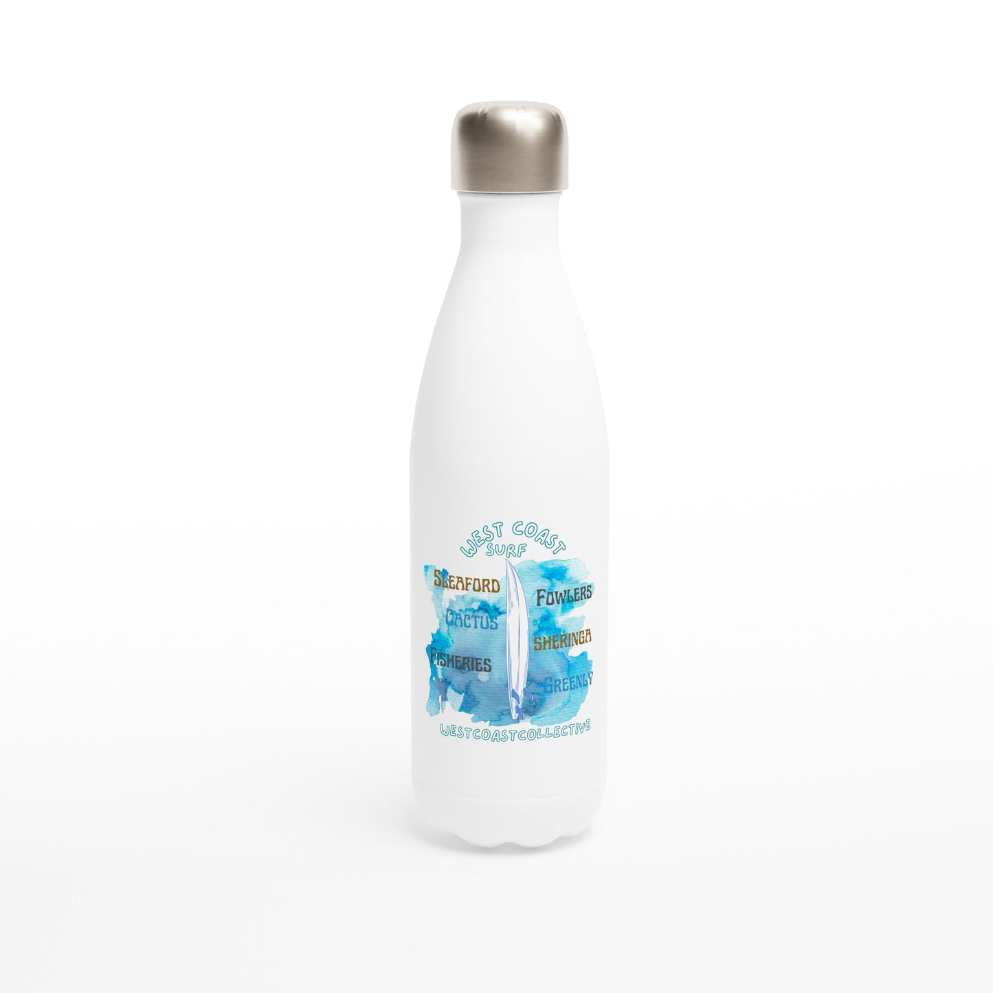 Surf Spots White 17oz Stainless Steel Water Bottle
